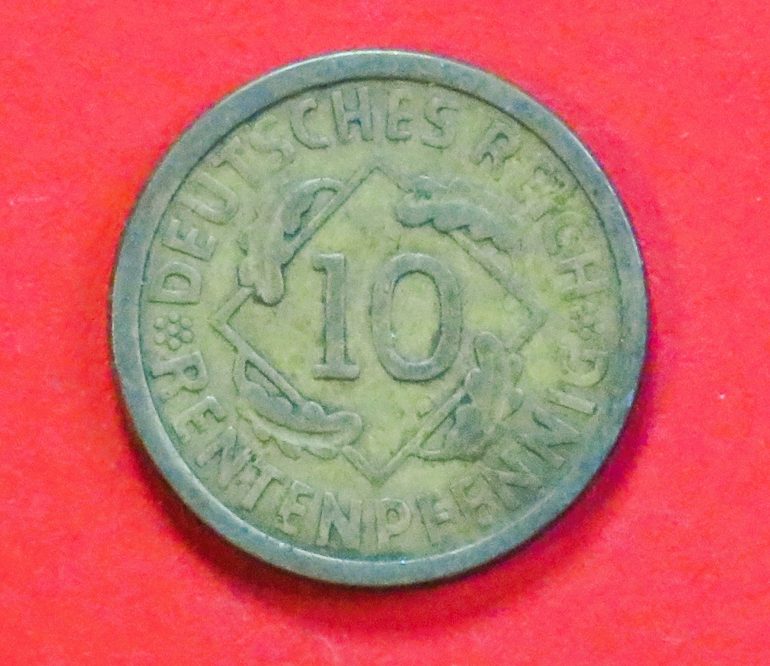 Deutsches Reich: 10 Rentenpfennig, 1923-1925, gebraucht (used / s), # 32