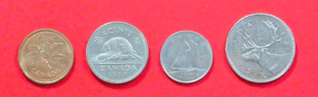 Canada - Set 1:  1/5/10/25 Cents, 1965-1989, circulated (used / vf), QE II., # 59-62