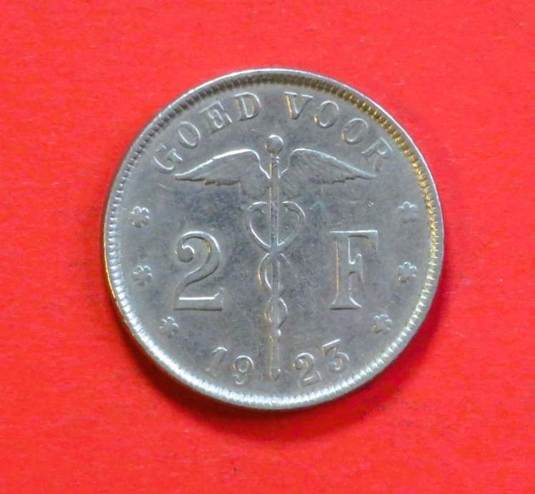 Belgium:  2 Frank (nl-type), 1923-1930, circulated (USED / vf)