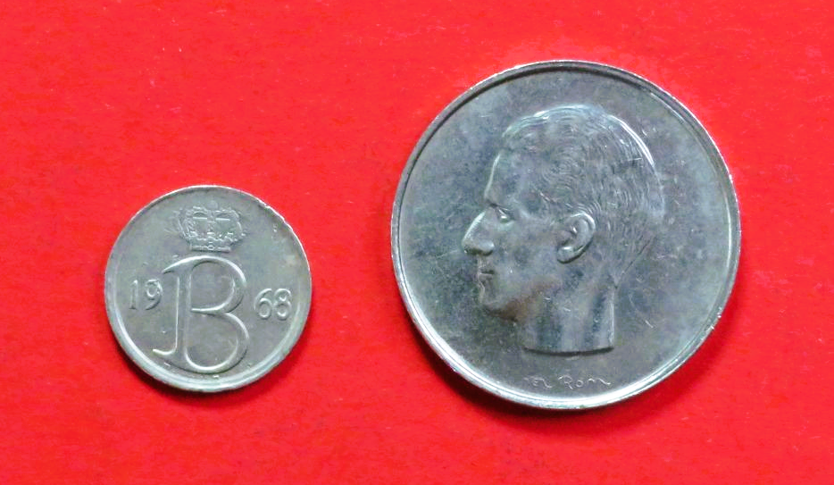 Belgien - Set 11:  25 Centimes + 10 Francs (FR-Version), 1964-1979, gebraucht (USED / ss)