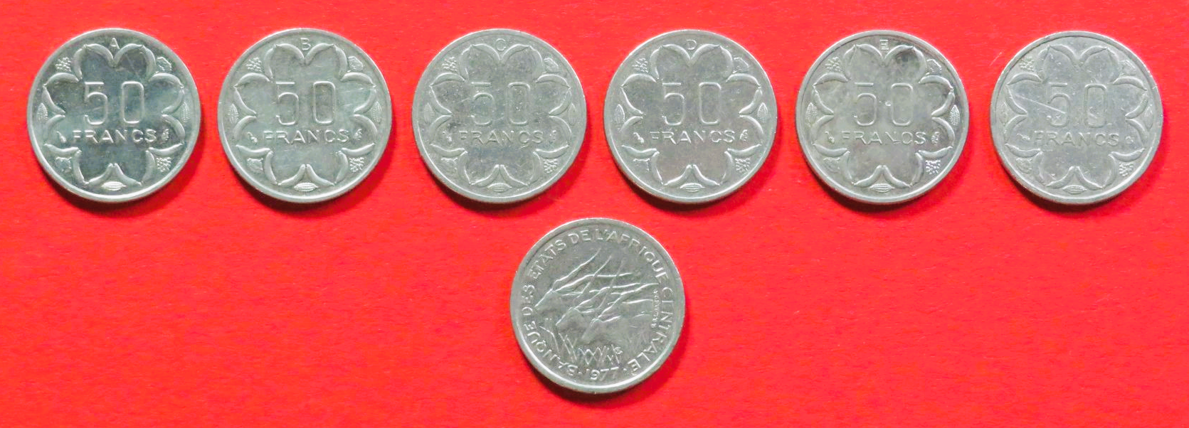 Central African States - Set 2:  6 x 50 Francs (variants), 1976-2003, circulated (used / vf), # 21
