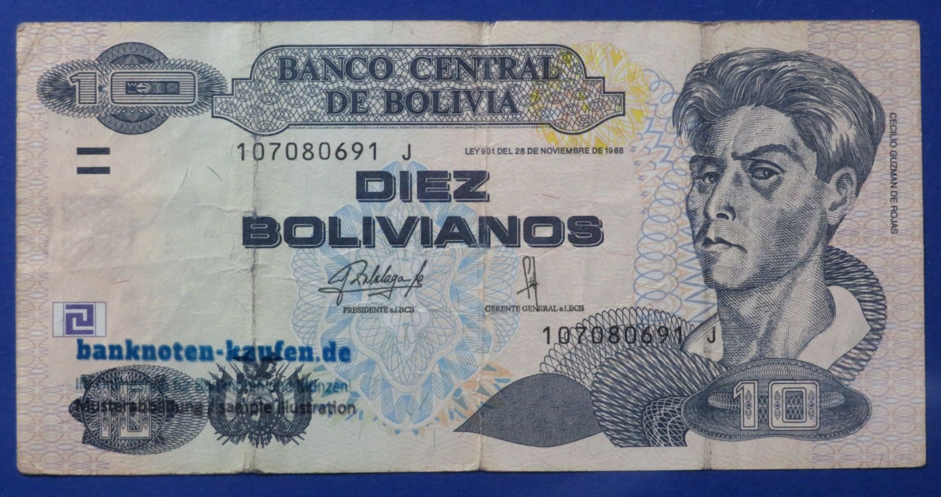 Bolivia, 10 Bolivianos, L. 1986, circulated (USED/ F), P-243 
