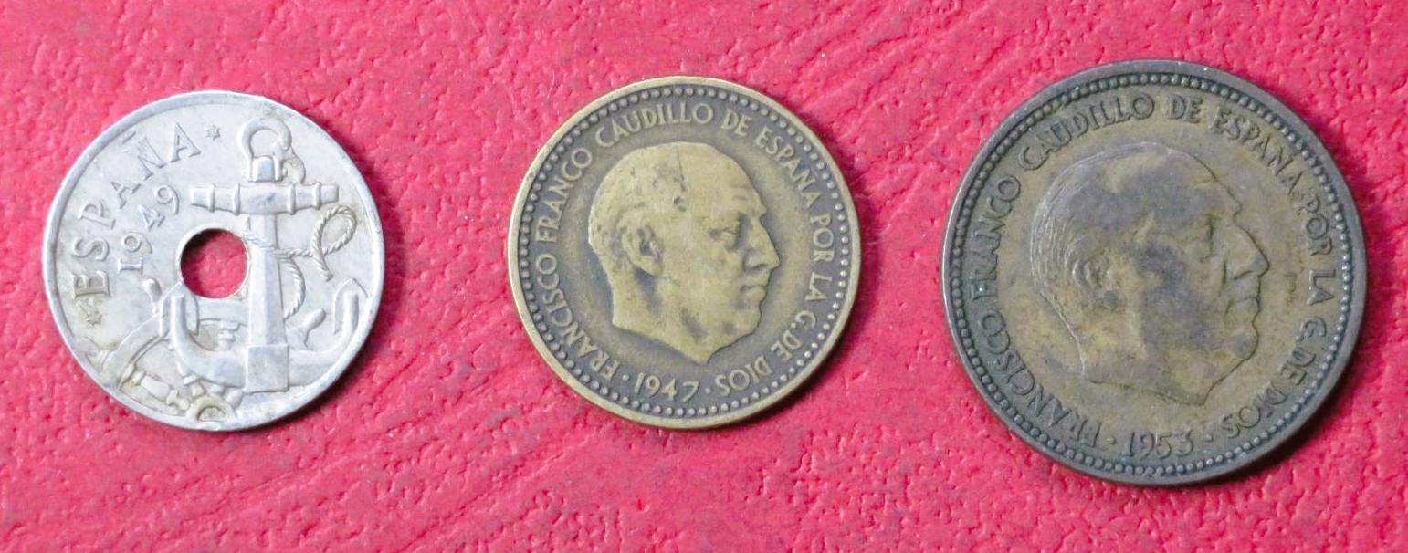 Spain - Set 2:  3 coins, 0,5/1 +2,5 Pesetas, 1946-1963, circulated (USED / vf)