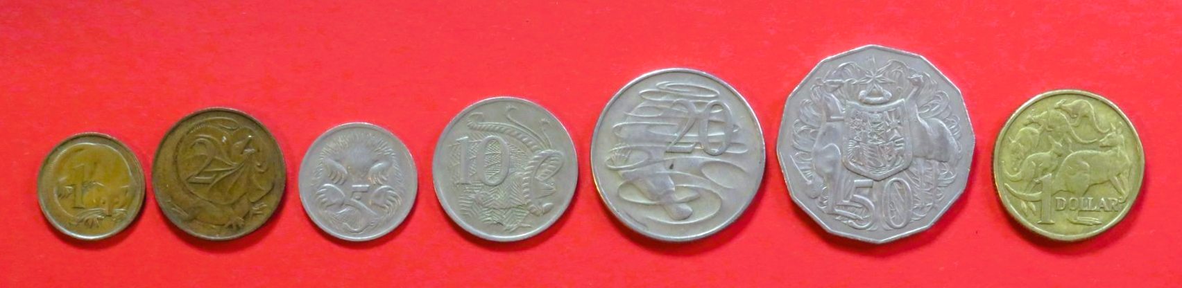 Australia - Set 1: 1/2/5/10/20/50 Cents + 1 Dollar, 1966-1984, circulated (USED / vf)