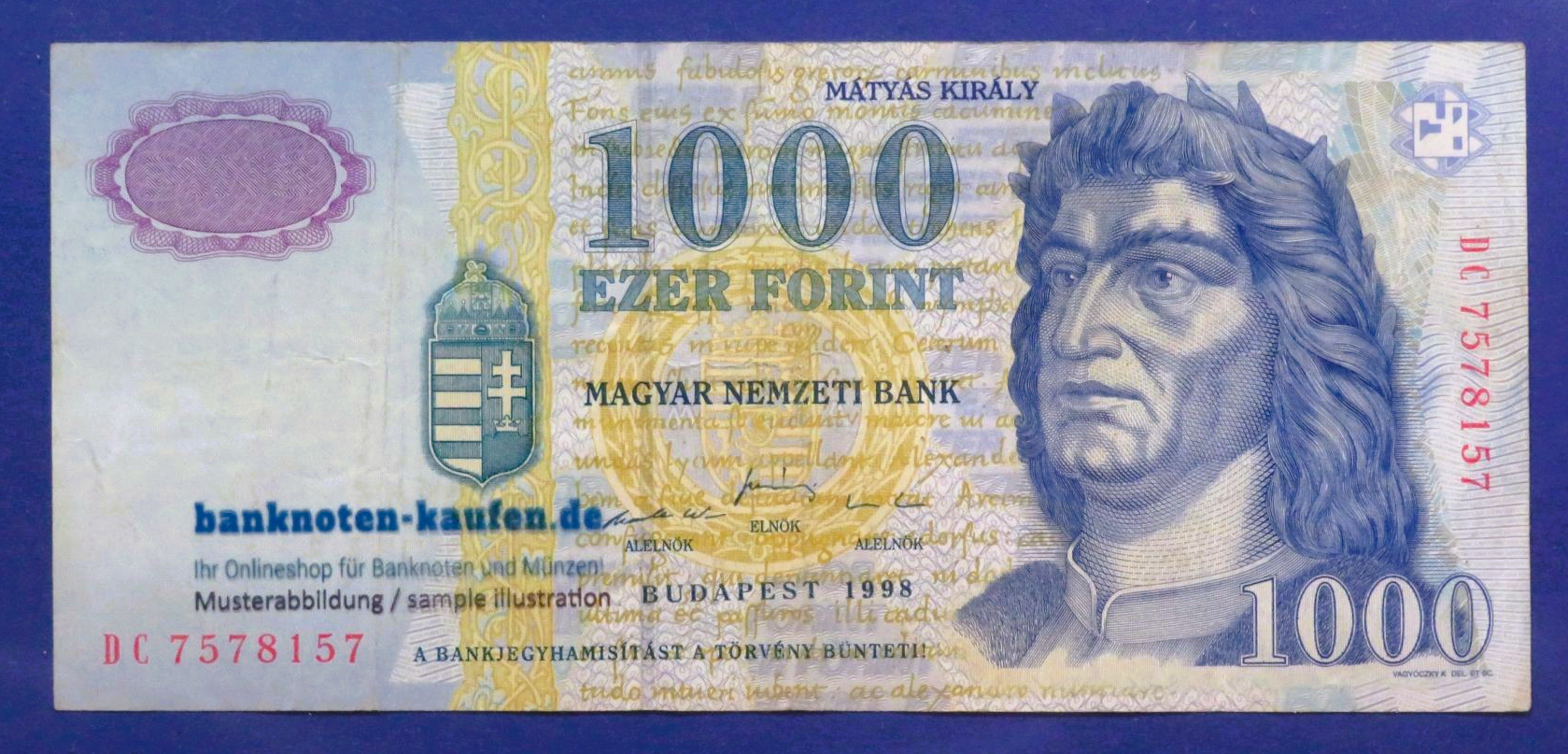 Hungary - 1,000 Forint, 1998, circulated (USED / VF), P-180a
