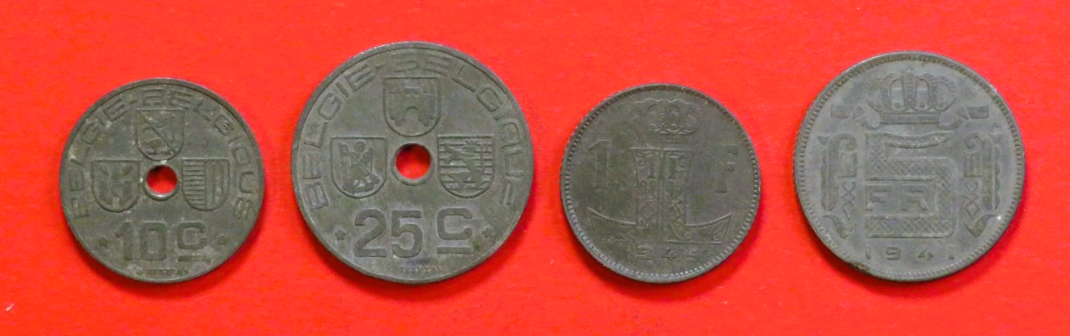 Belgium - Set:  10/25 Centiemen + 1/5 Frank (nl-type / zinc), 1941-1947, circulated (USED / vf)