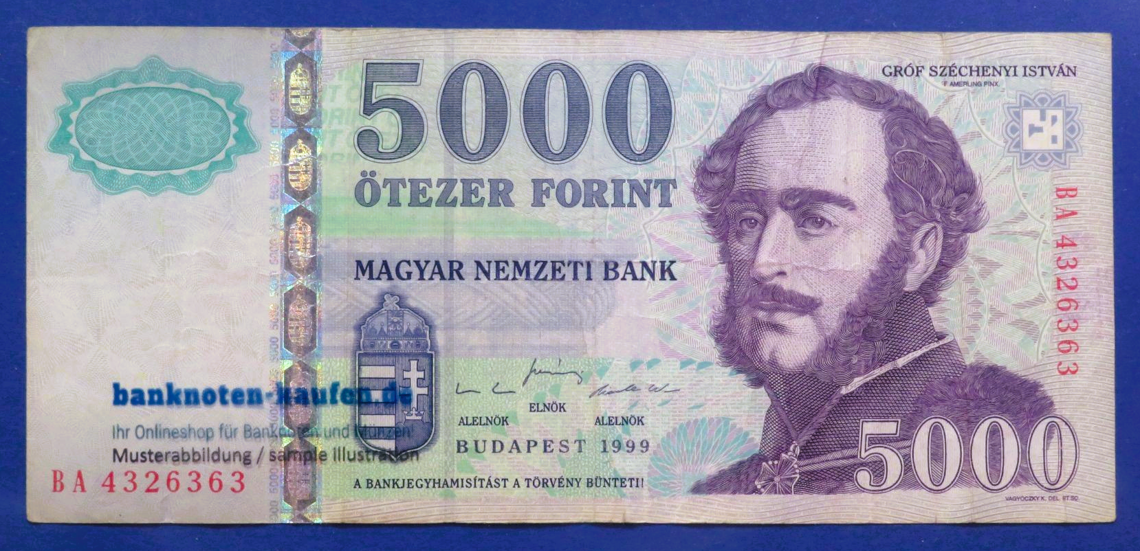 Hungary - 5,000 Forint, 1999, circulated (USED / VF-), P-182