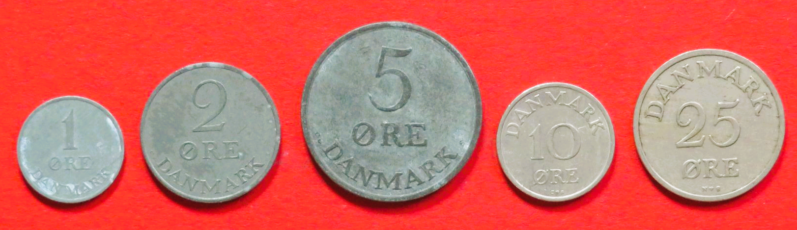 Dänemark - Set 2:  1/2/5/10/25 Öre, 1948-1972, gebraucht (used / ss), # 55-59