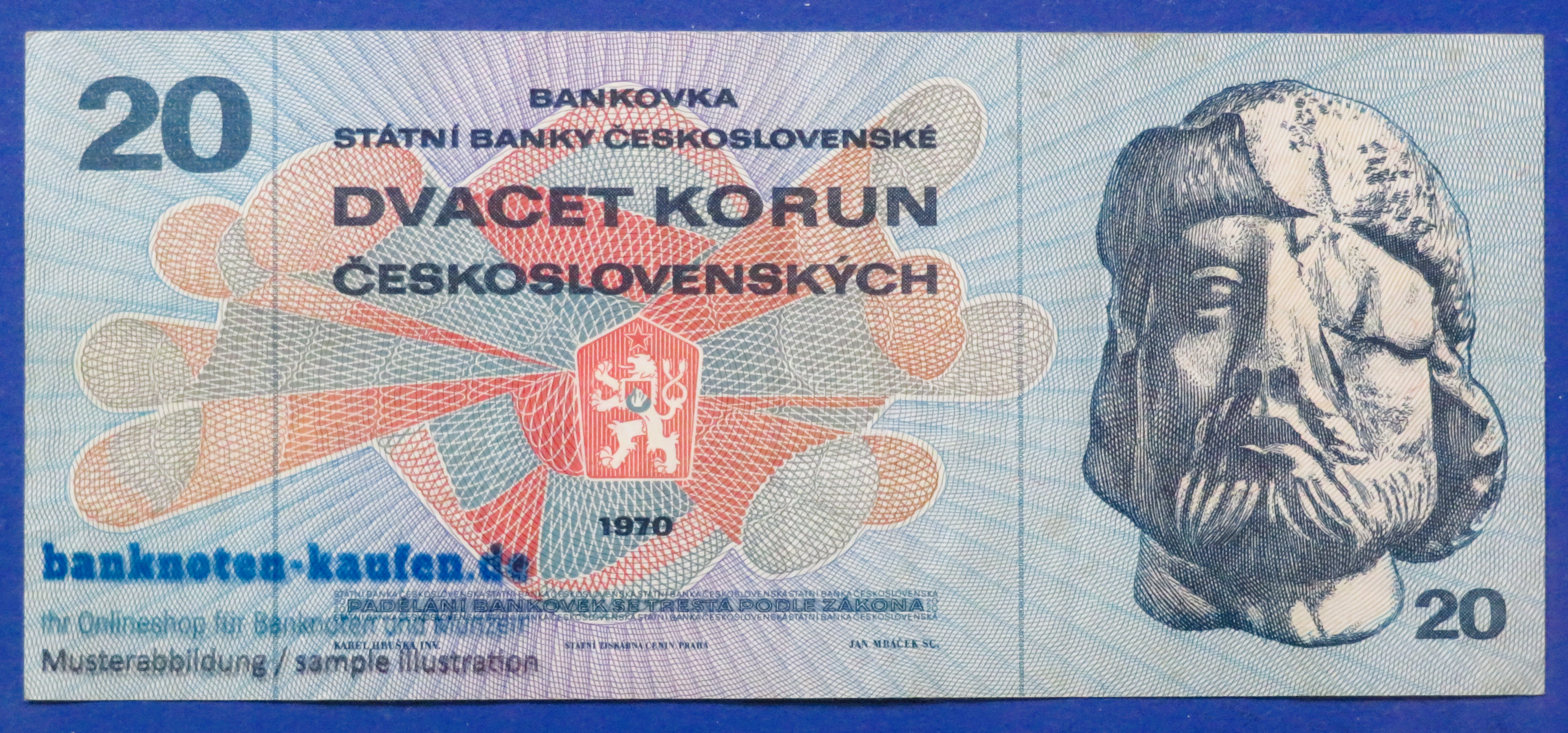 Czechoslovakia, 20 Korun, 1970,  circulated (USED / VF+), P-92d
