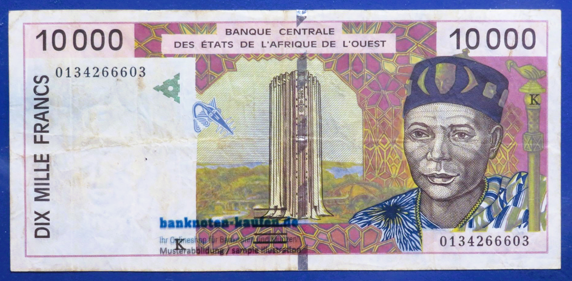 West African States - 10,000 Francs, 2001, circulated (USED / VF), P-714Kj