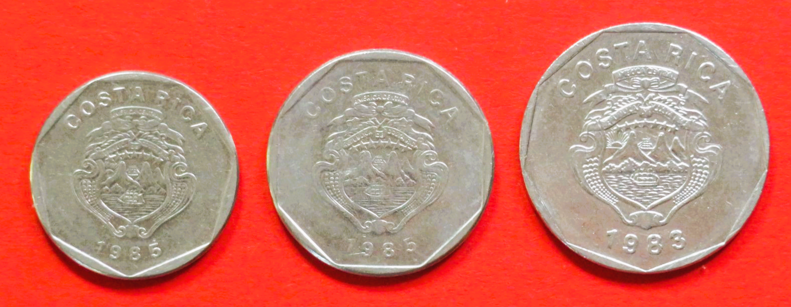 Costa Rica - Set 1: 5/10/20 Colones, 1983-1985, gebraucht (used / ss), # 78-80