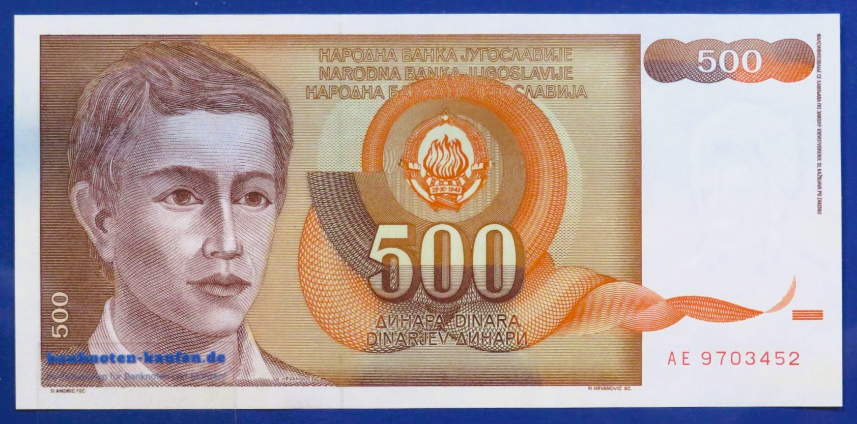 Jugoslawien, 500 Dinara, 1991, kassenfrisch (UNC), P-109