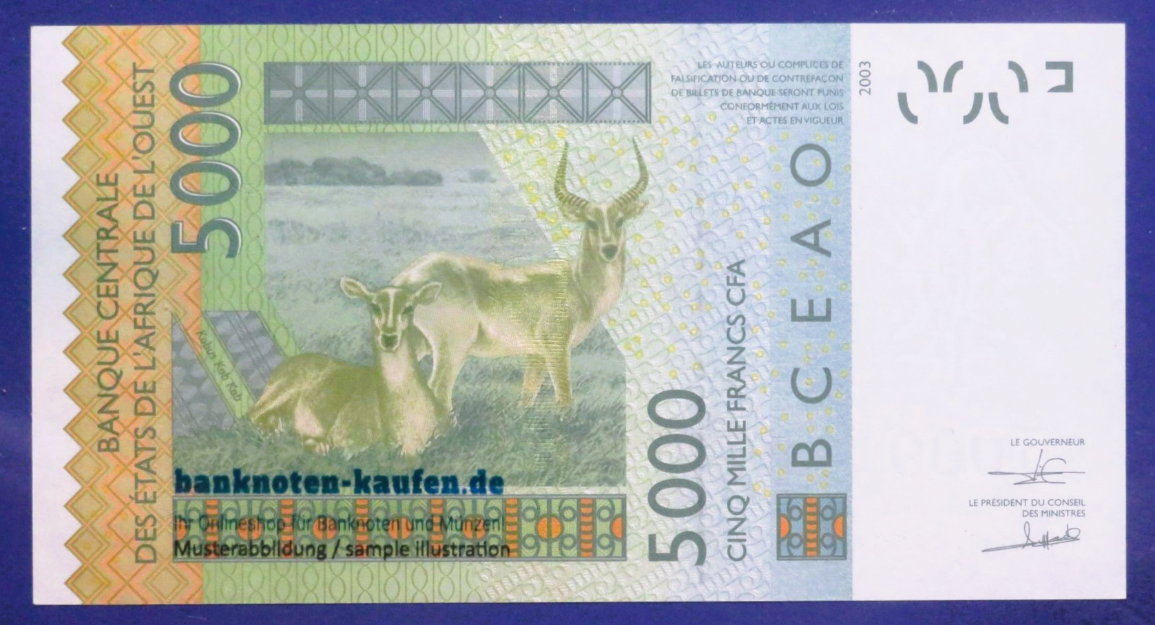 West African States - 5,000 Francs, 2003, about uncirculated (AU), P-817T