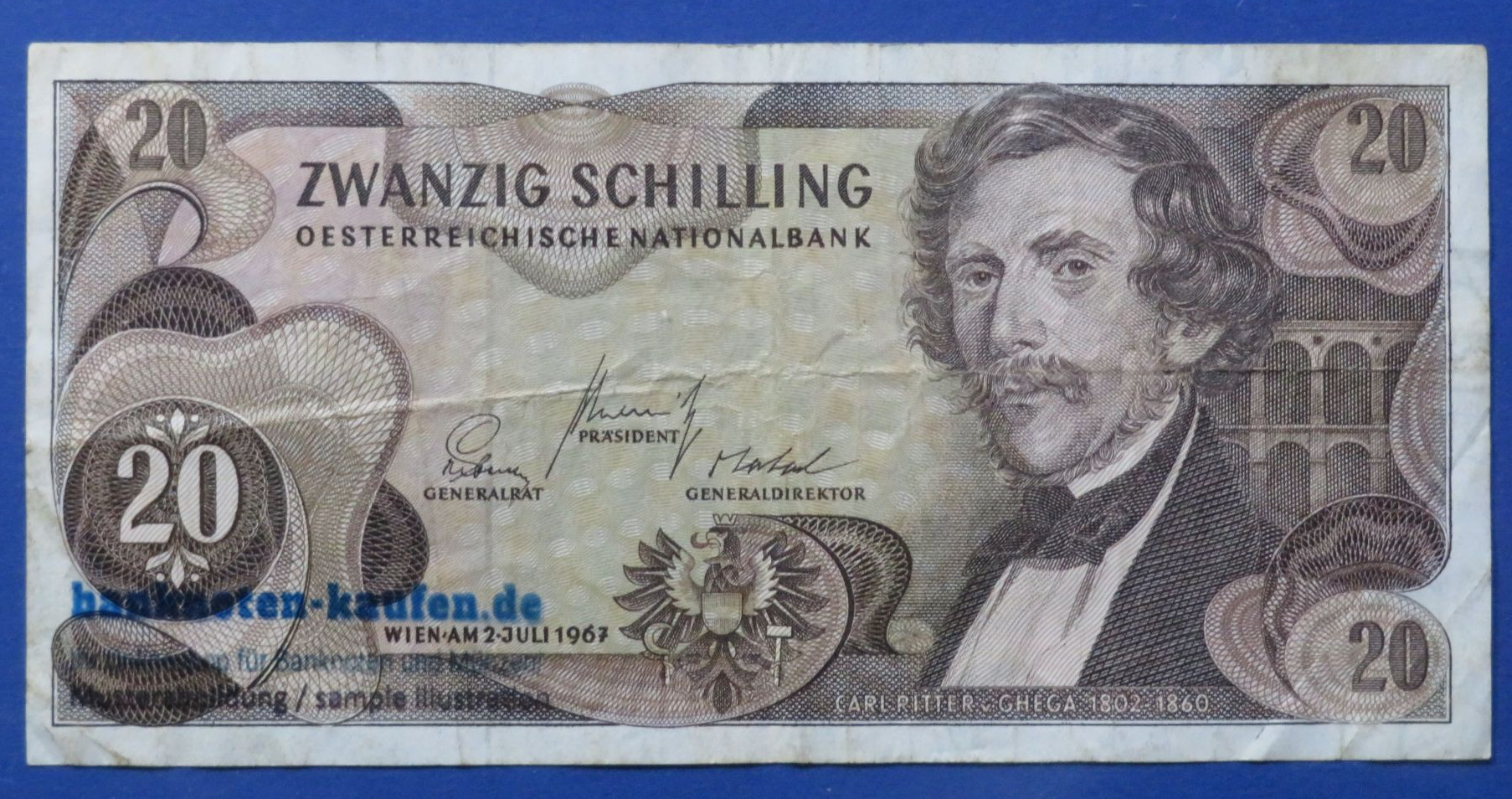 Austria, 20 Schilling, 1967, circulated (USED / F-VF), P-142