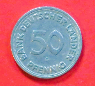 Deutschland: 50 Pfennig, BDL, 1949, gebraucht (used / ss), # 102