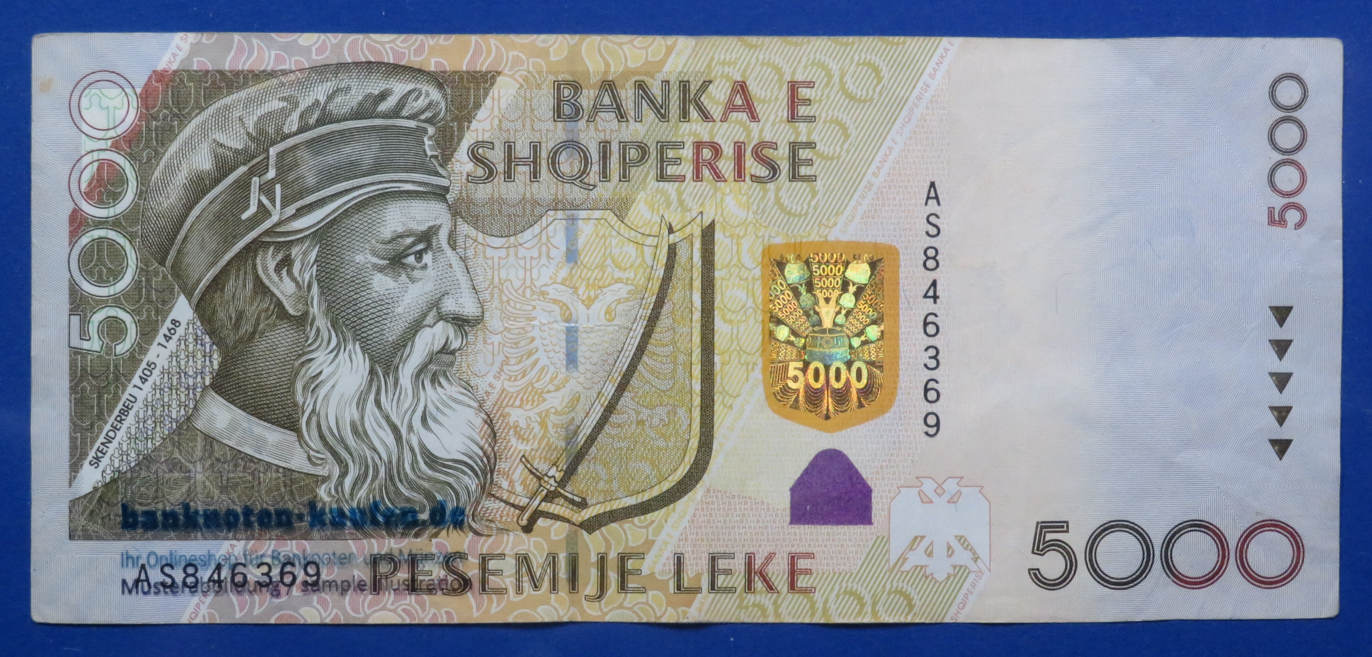 Albania - 5,000 Leke, 2007, circulated (USED/ VF+), P-75