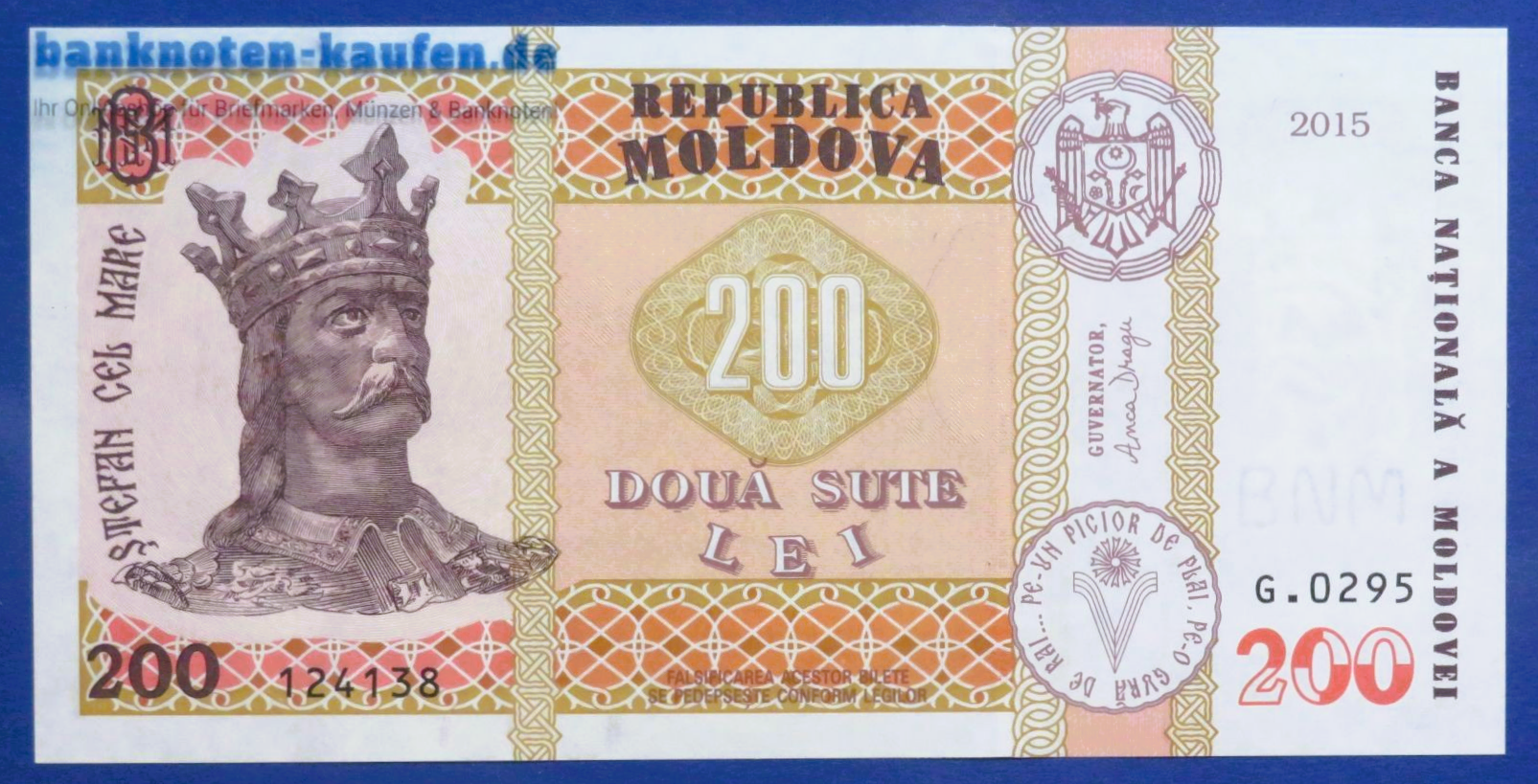 Moldawien, 200 Lei, 2015, kassenfrisch (UNC), P-26c