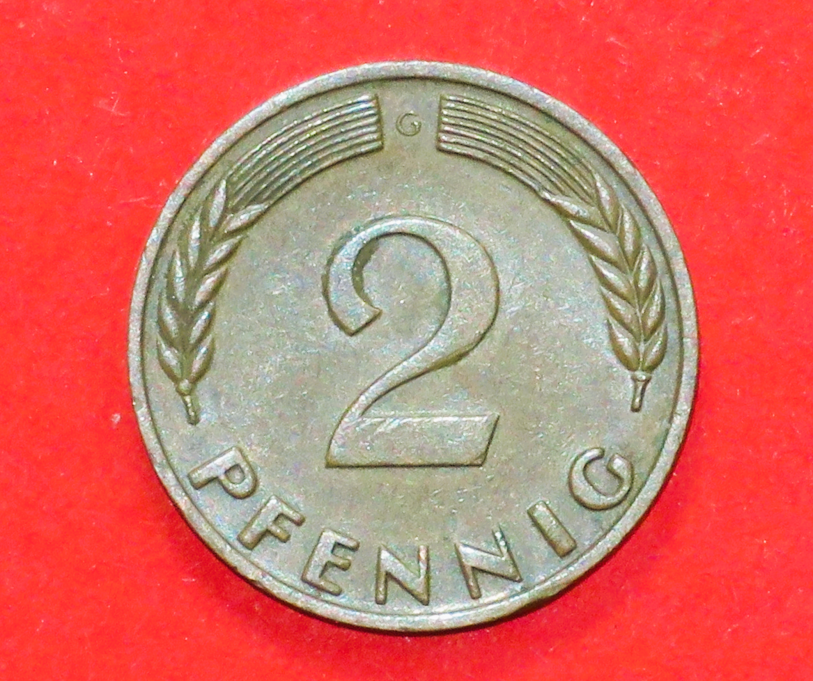 Bundesrepublik Deutschland: 2 Pfennig, 1950-1969, gebraucht (used / ss), # 104