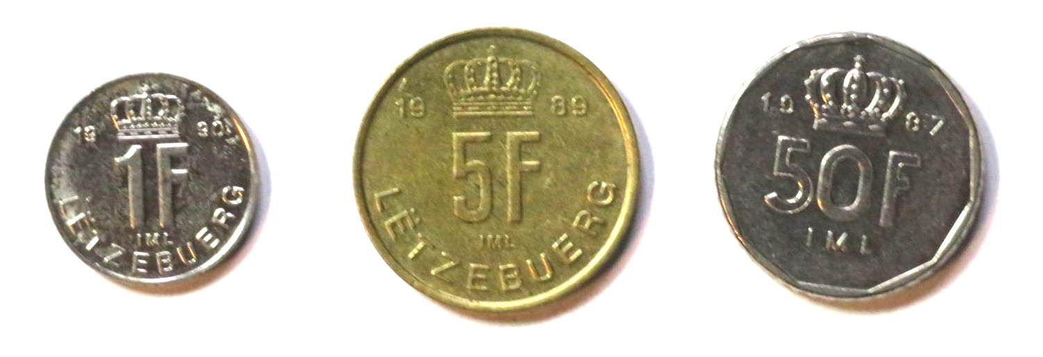 Luxemburg-Set 6: Lot 3 Münzen, 1/5/50 Francs, 1988-1995, gebraucht (USED)