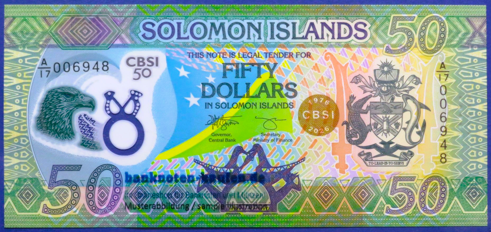 Salomonen, 50 Dollars, 2026, kassenfrisch (UNC), Polymer, Gedenkausgabe, P-40