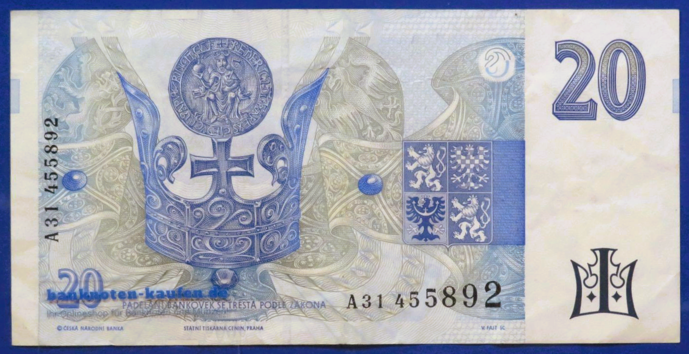 Tschechische Republik, 20 Korun, 1994,  gebraucht (USED / VF-), P-10a