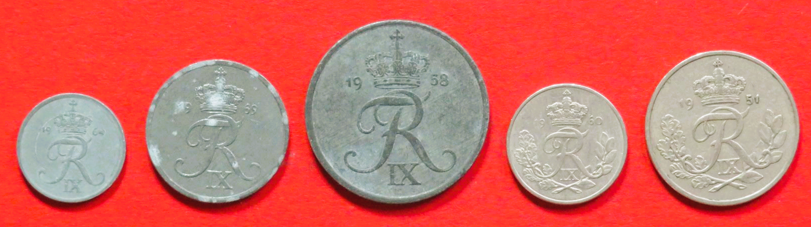 Dänemark - Set 2:  1/2/5/10/25 Öre, 1948-1972, gebraucht (used / ss), # 55-59