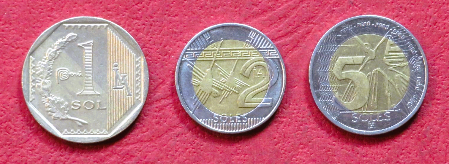 Peru - Set 14: set of 3 coins, 1-5 Soles "without Nuevos", since 2016, circulated (USED / vf)