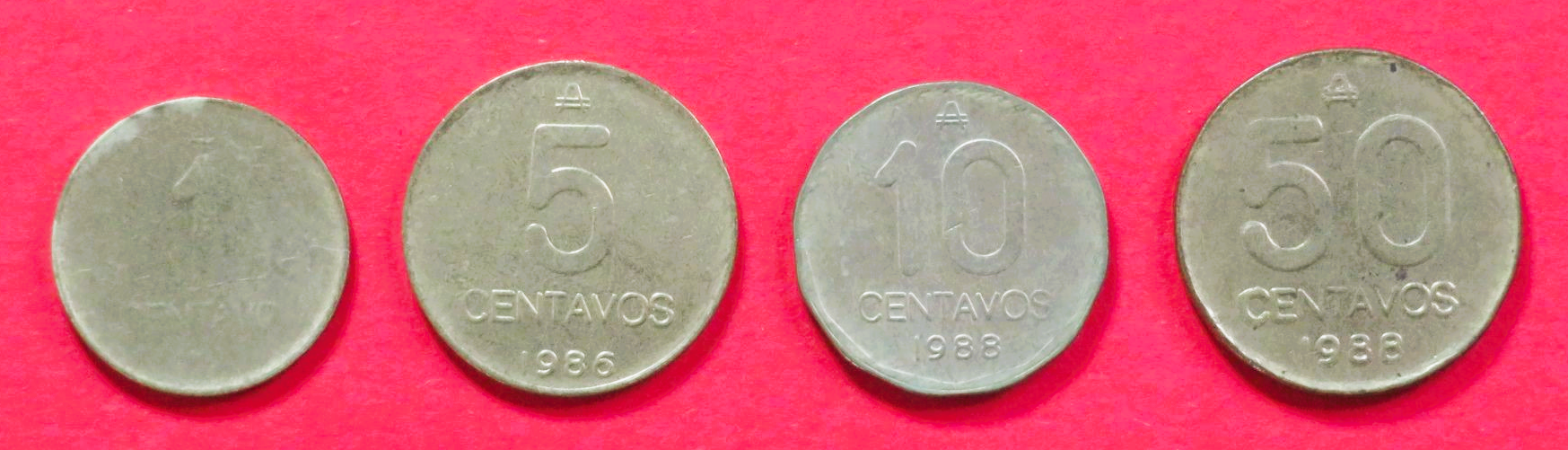 Argentina - Set 12:  1/5/10/50 Centavos, 1985-1988, circulated (used / vf), # 96-99