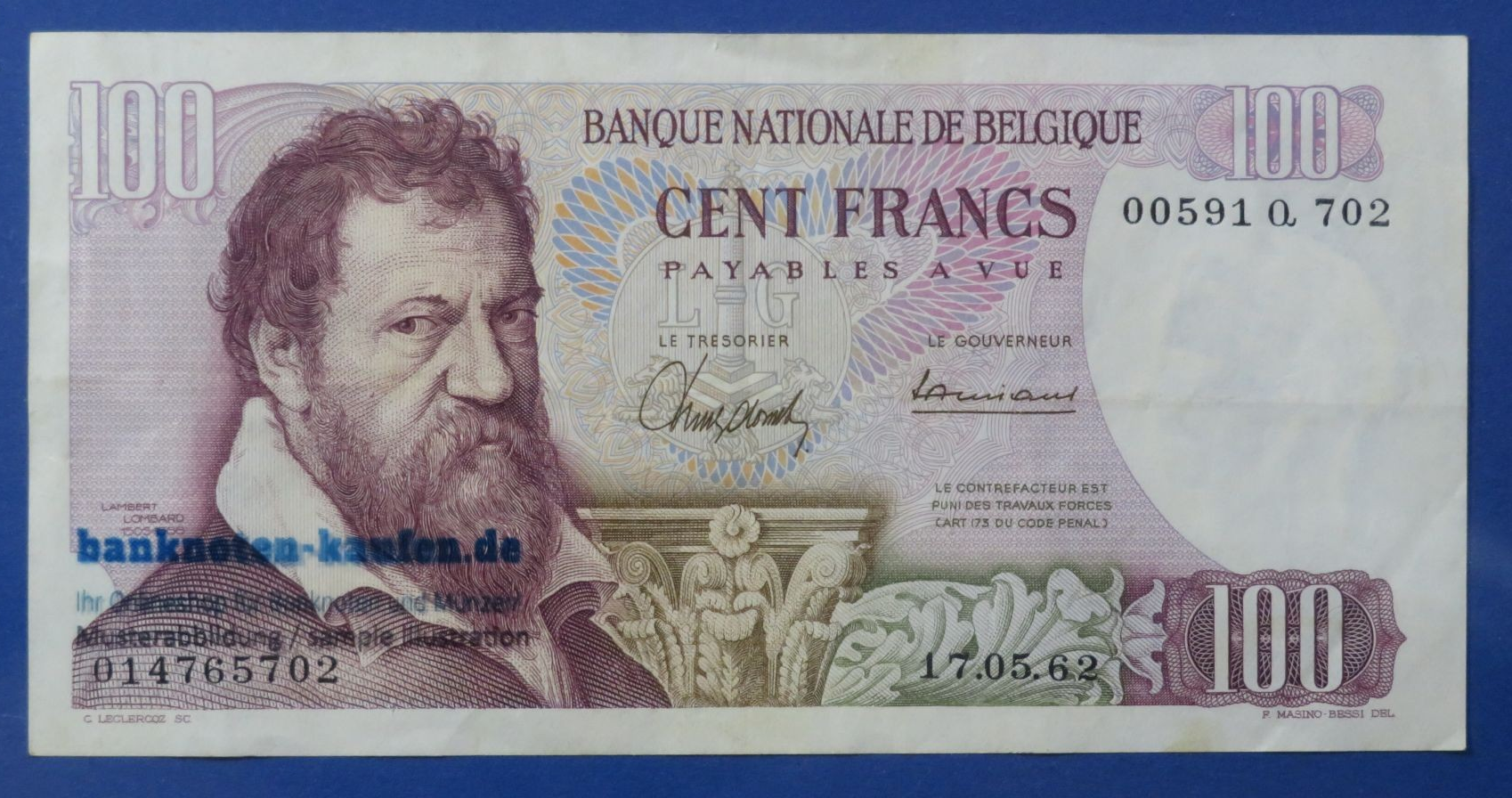Belgium, 100 Francs, 1962, circulated (USED / VF), P-134
