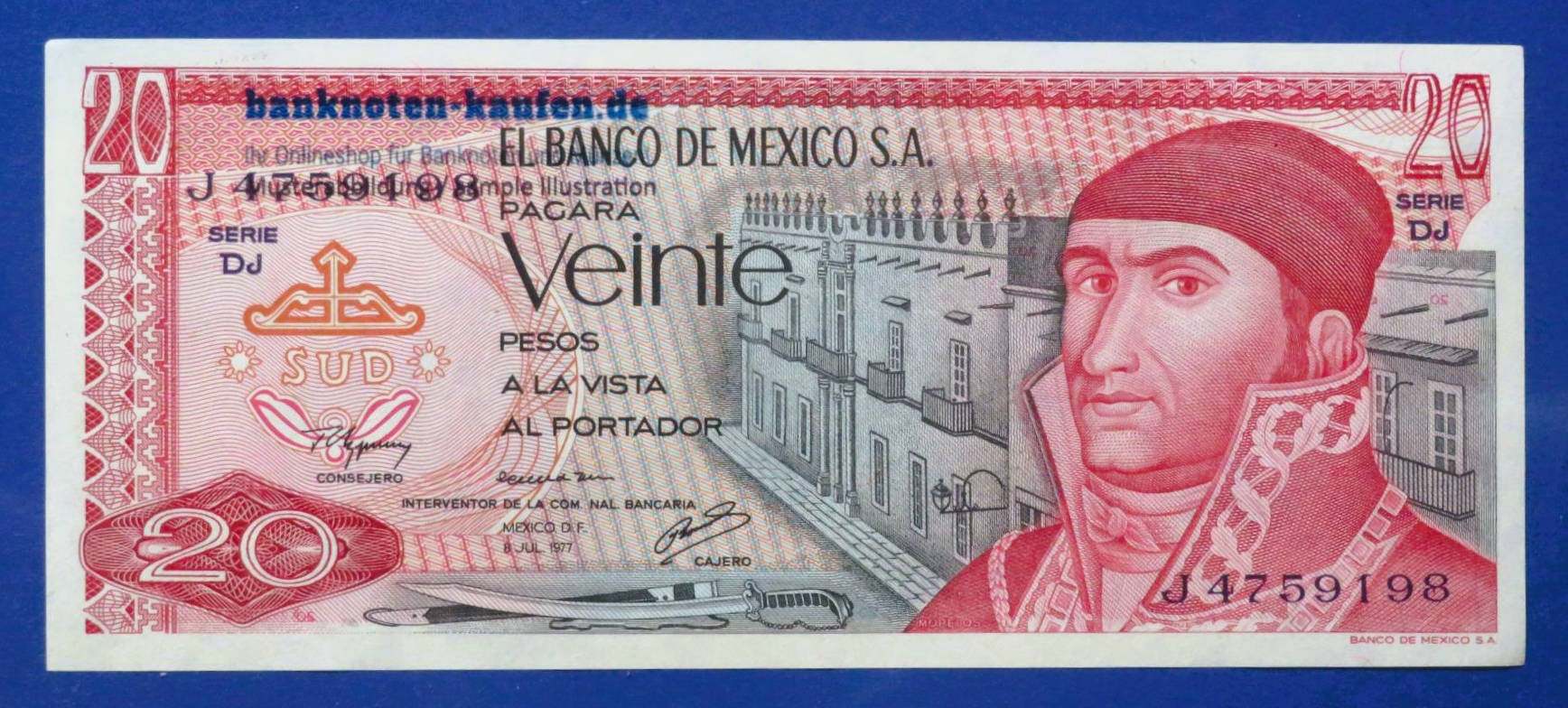 Mexiko, 20 Pesos, 1977, fast kassenfrisch (AU), P-64d