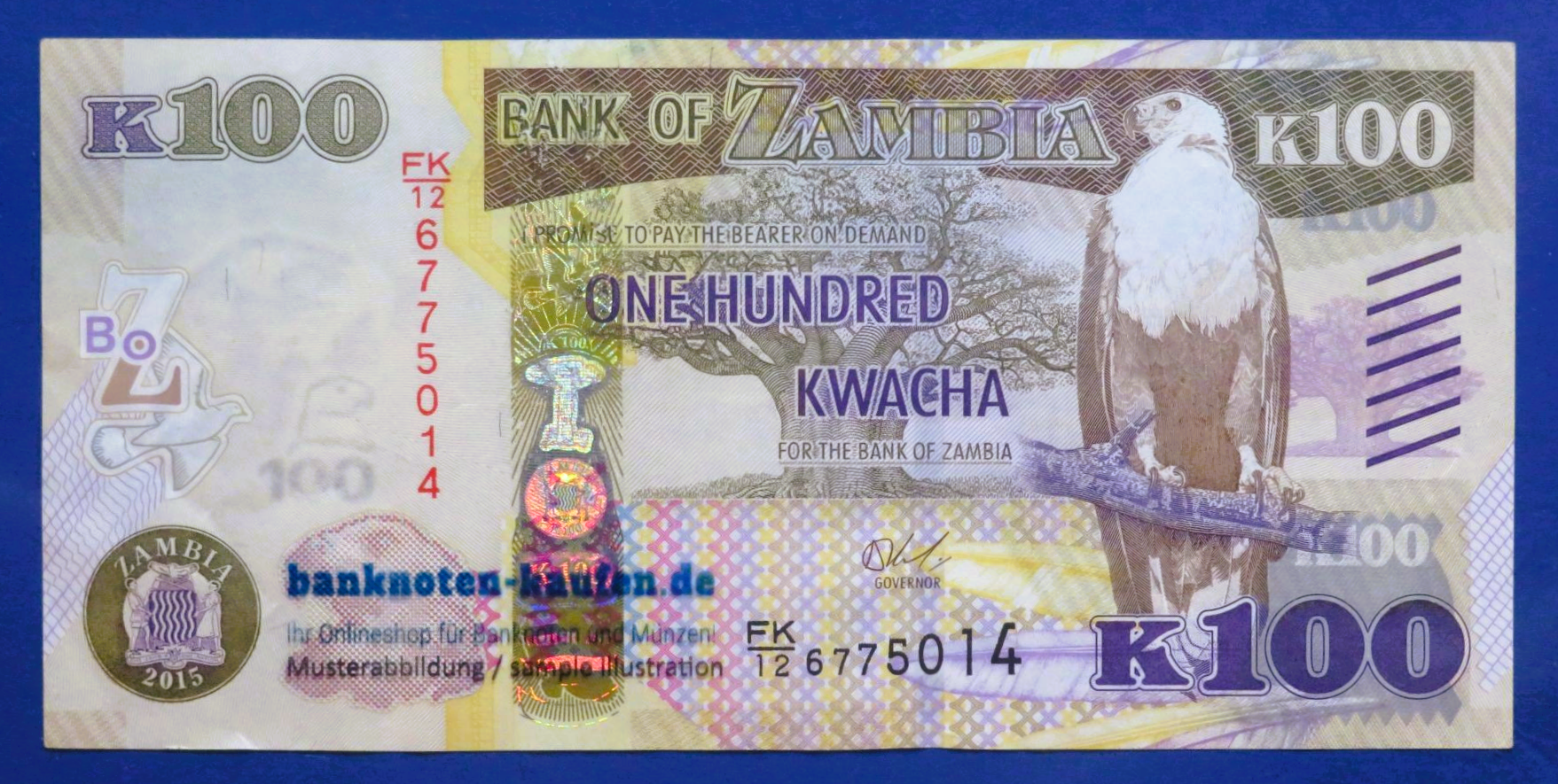 Zambia, 100 Kwacha, 2015, circulated (USED / VF+), P-54c