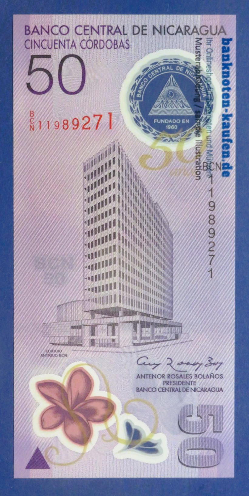 Nicaragua, 50 Cordobas, 2009 (2011), uncirculated (UNC), Polymer, Commemorative issue, P-207