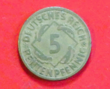 Deutsches Reich: 5 Rentenpfennig, 1923-1925, gebraucht (used / s-ss), # 31