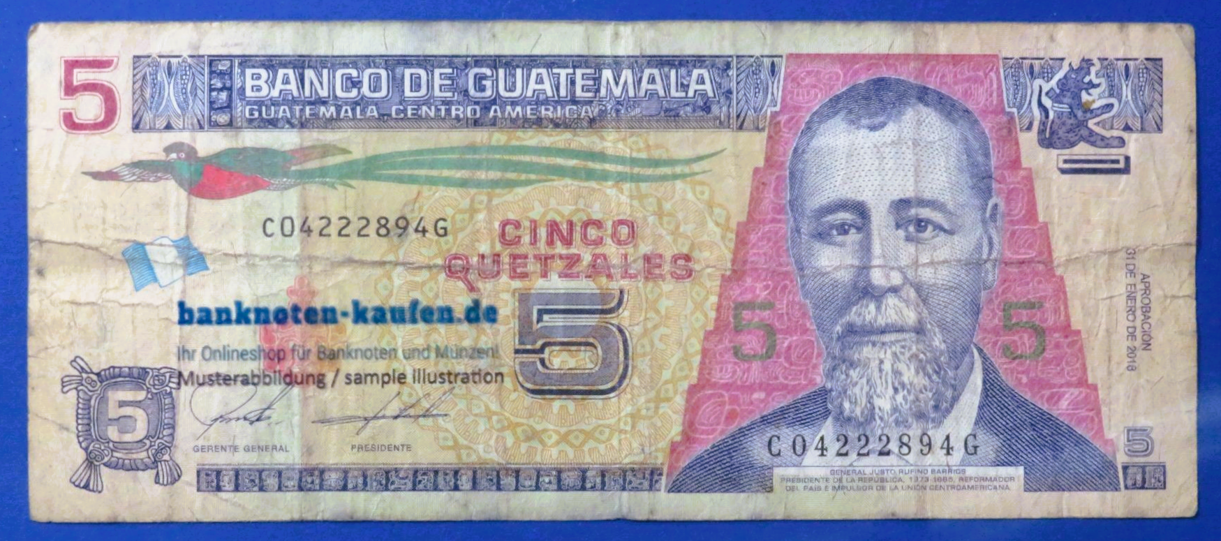 Guatemala, 5 Quetzales, 2018, circulated (USED / VG)
