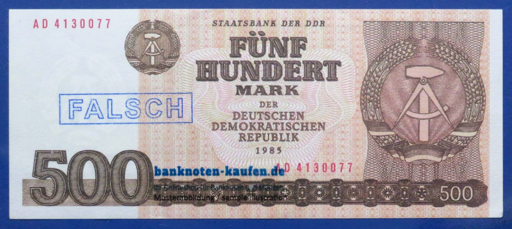Germany-Democratic Republic (GDR), 500 Mark, 1985, counterfeit money