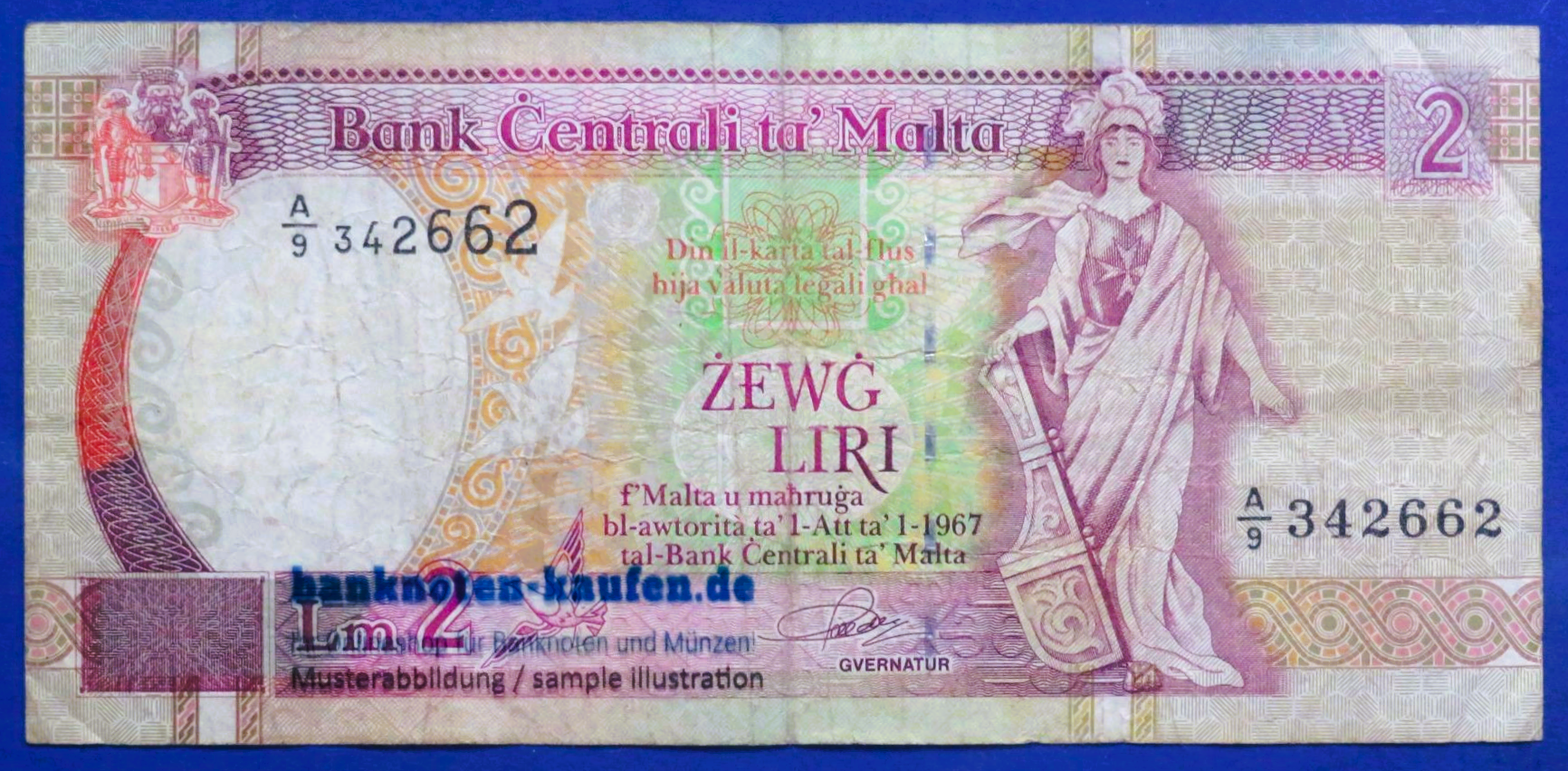 Malta, 2 Liri, L.1967 (1994), circulated (USED / F), P-45a