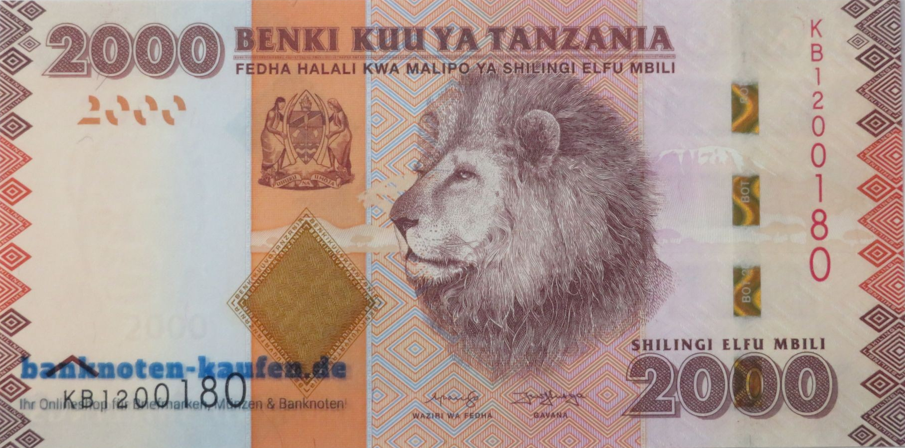 Tanzania - 2,000 Shillings, 2020ND, uncirculated (UNC)