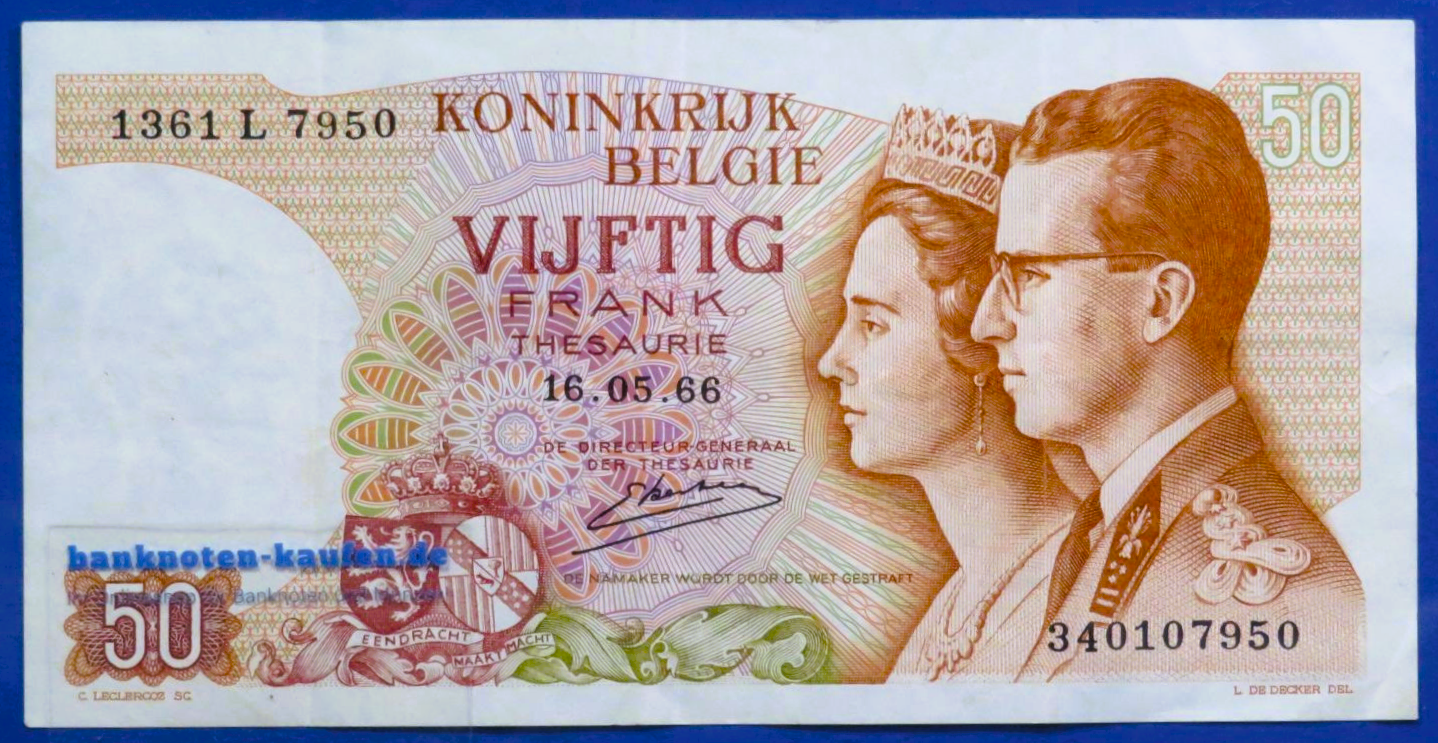 Belgien, 50 Francs, 1966, gebraucht (USED / VF), P-139