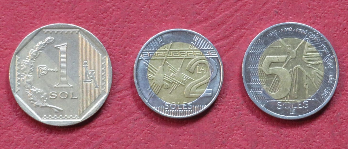 Peru Set 14: Set of 3 Coins, 1-5 Soles "without Nuevos", since 2016, USED