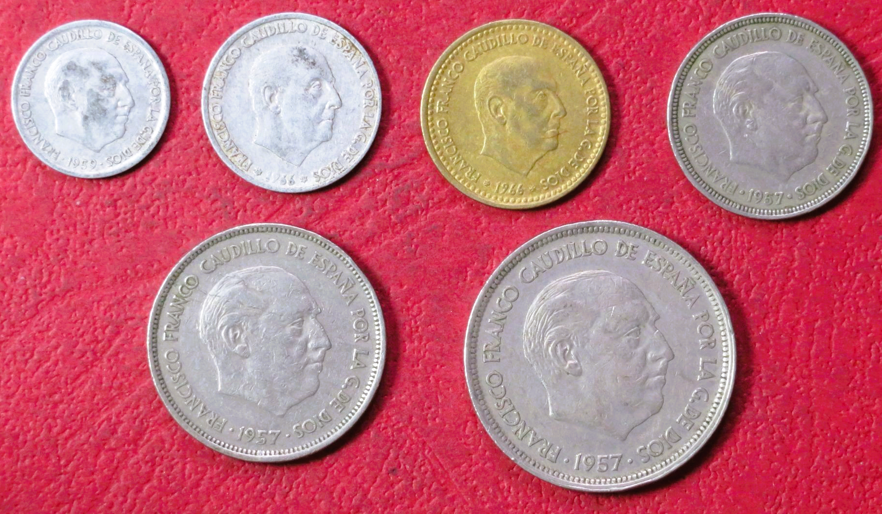 Spanien - Set 3: 6 Münzen, 0,1-50 Pesetas, 1959-1966 gebraucht (USED / ss)