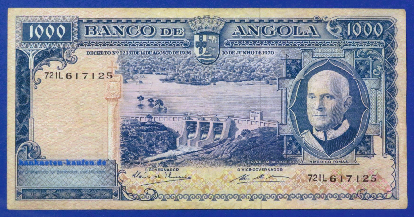 Angola - 1,000 Escudos, 1970, circulated (USED / VF), P-98
