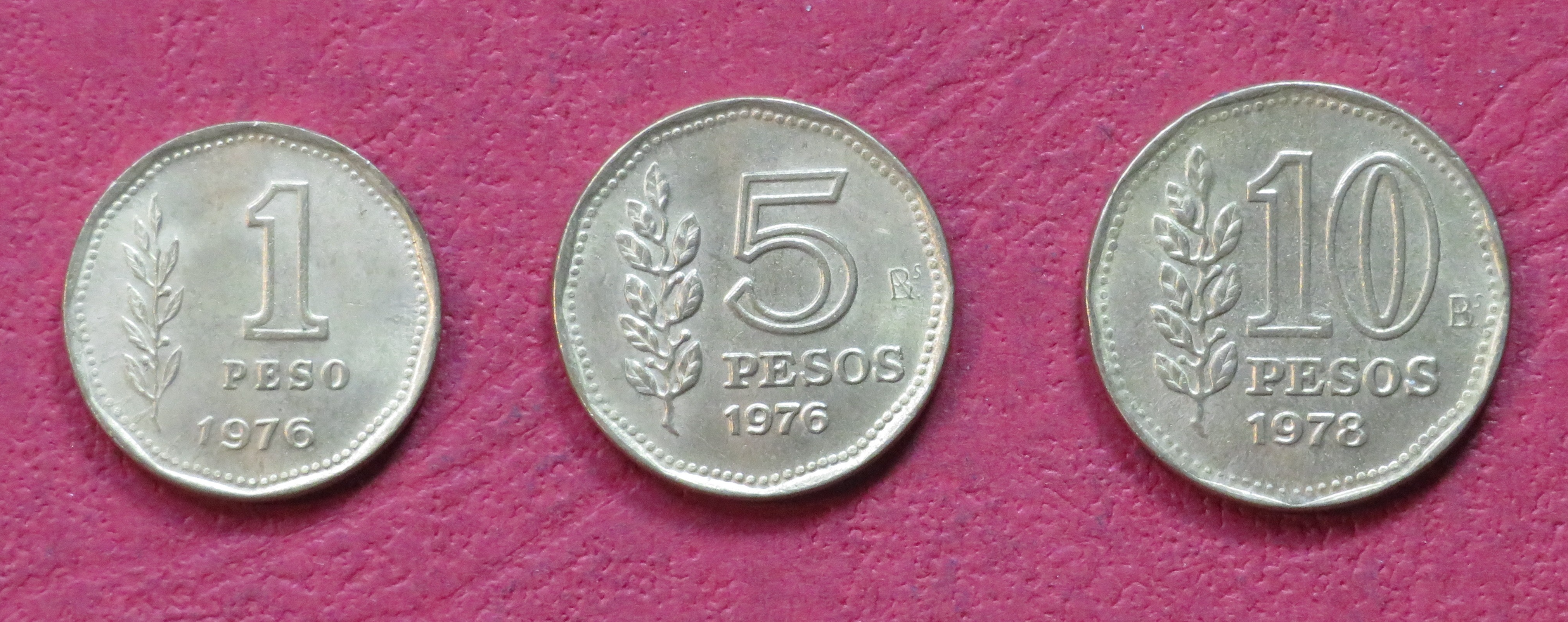 Argentinia - Set 4:  Set of 3 coins, 1-10 Pesos, 1974-1978, USED