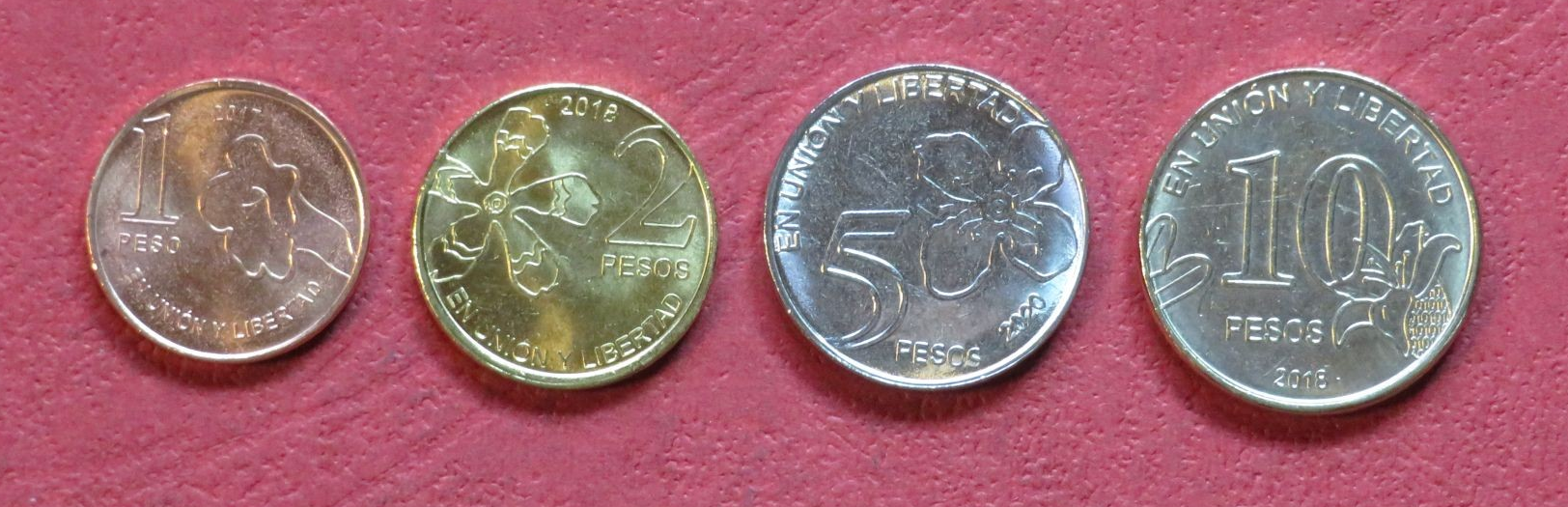 Argentinia, 4 coins 1-10 Pesos, 20017-2020, uncirculated (UNC)