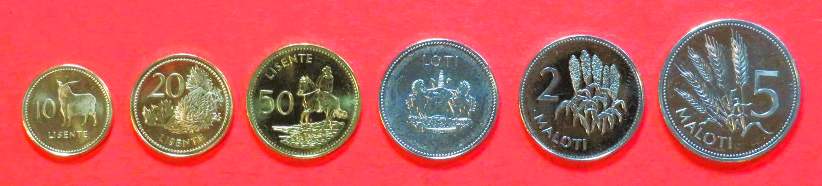 Lesotho, 10/20/50 Lisente + 1/2/5 Maloti, 2010+, uncirculated (UNC)