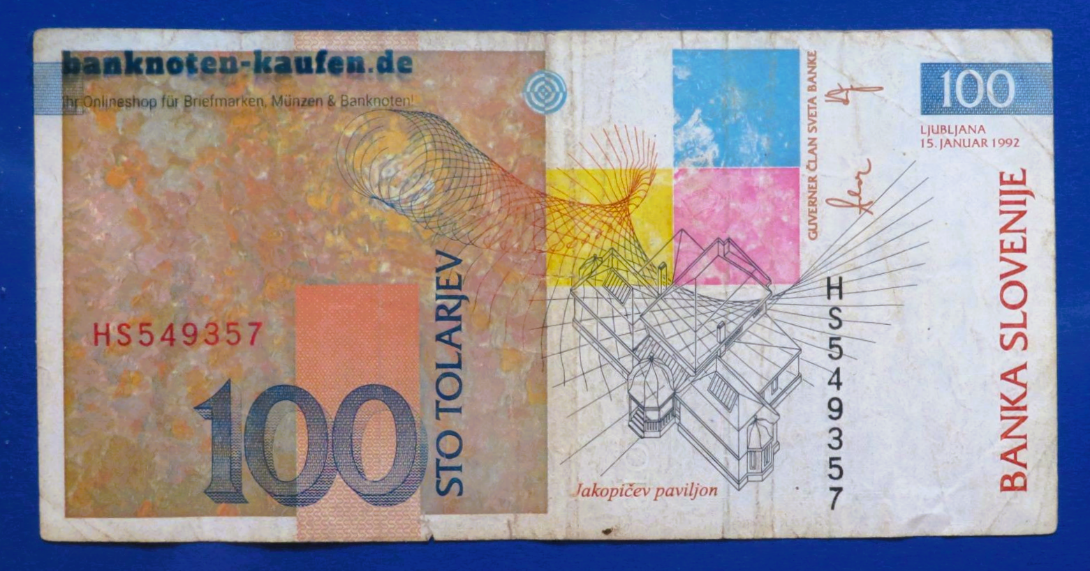 Slovenia, 100 Tolarjev, 1992, circulated (USED / F), P-14