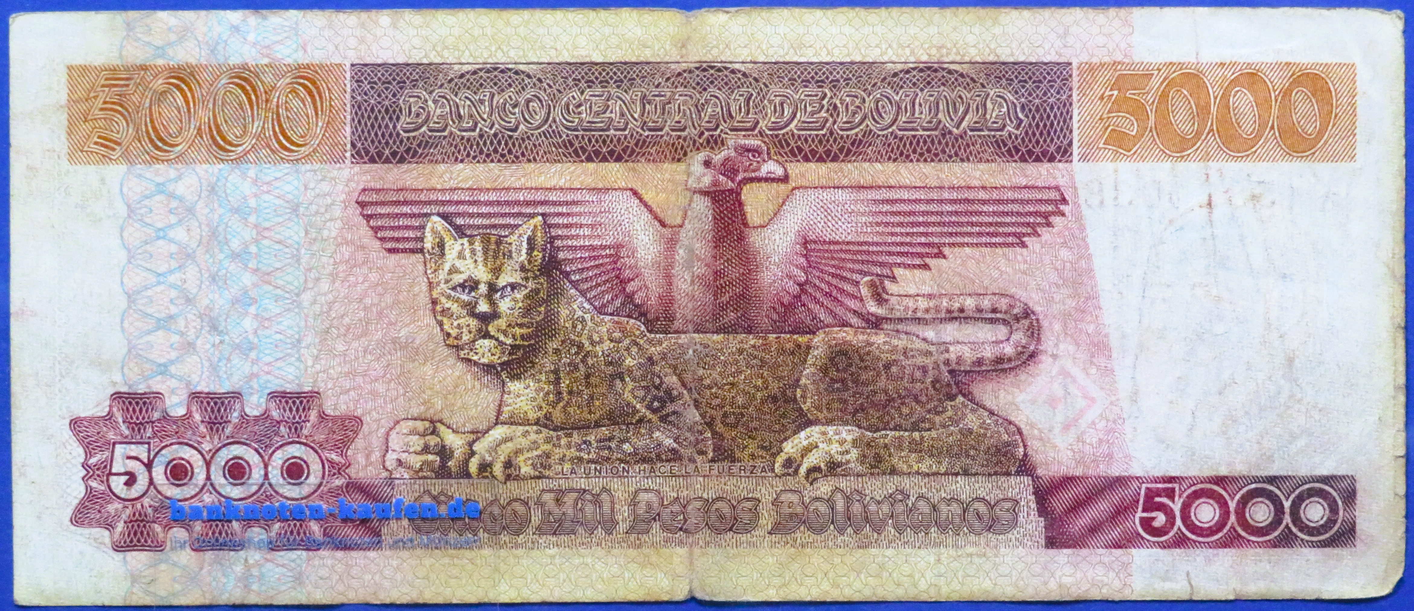 Bolivien, 5.000 Pesos Bolivianos, D. 1984, gebraucht (USED / F), P-168