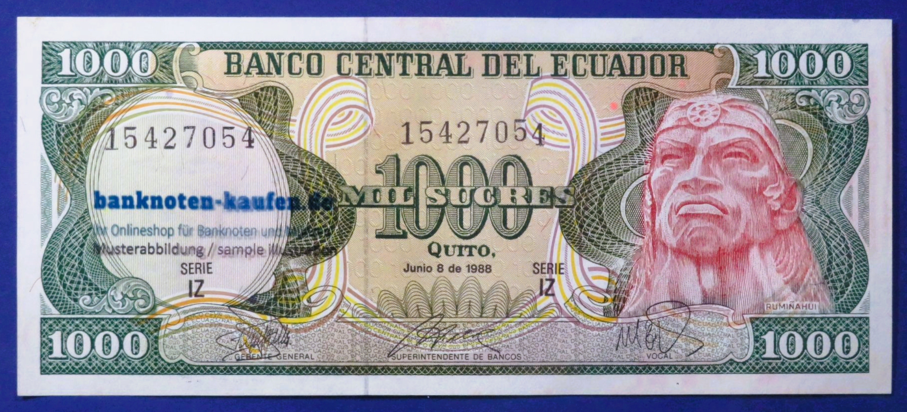 Ecuador - 1,000 Sucres, 1988, about uncirculated (AU), P-125b