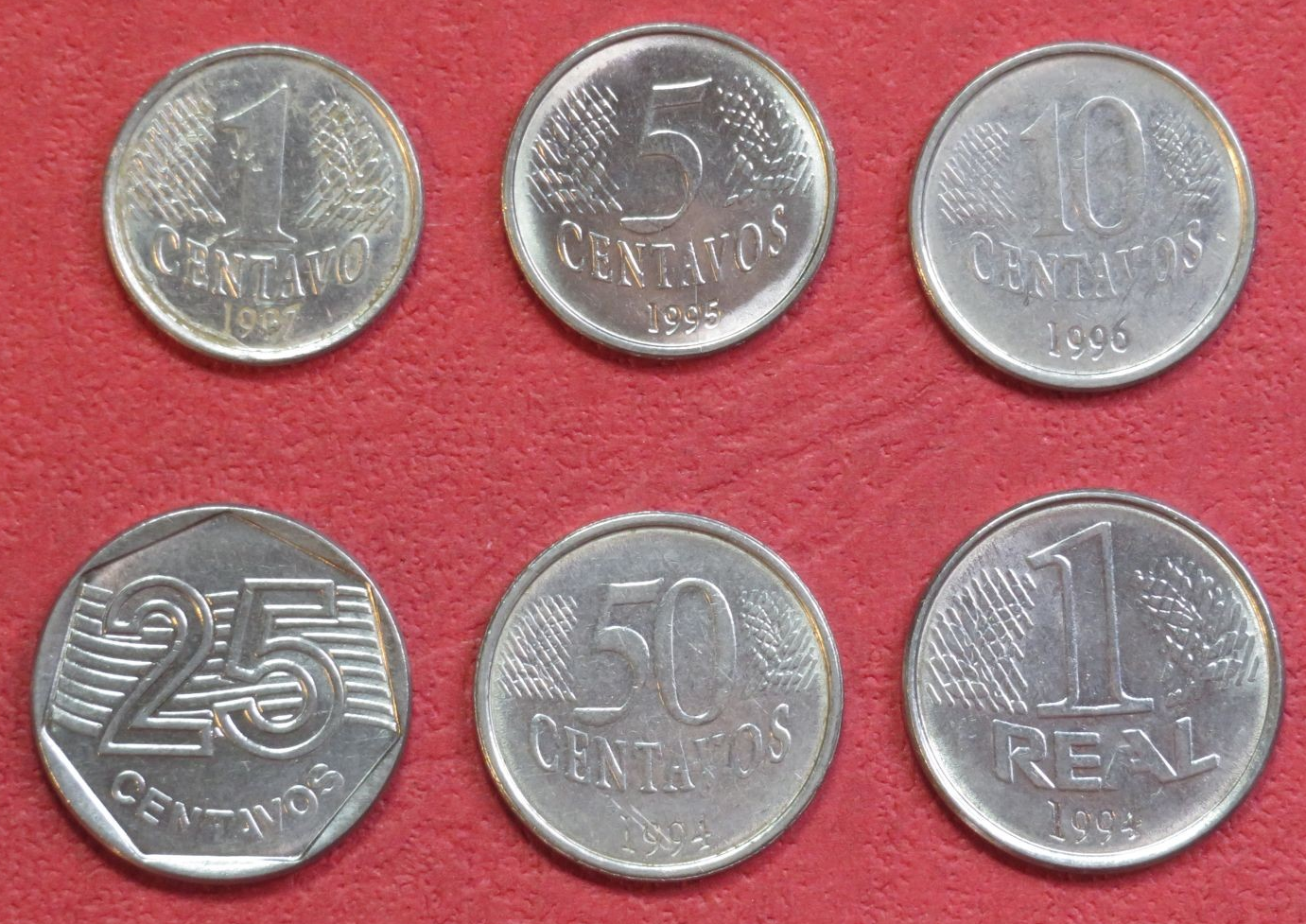 Brazil - Set 9: Lot of 6 coins, 0,01-1 Real, 1994-1997, circulated (USED / vf)
