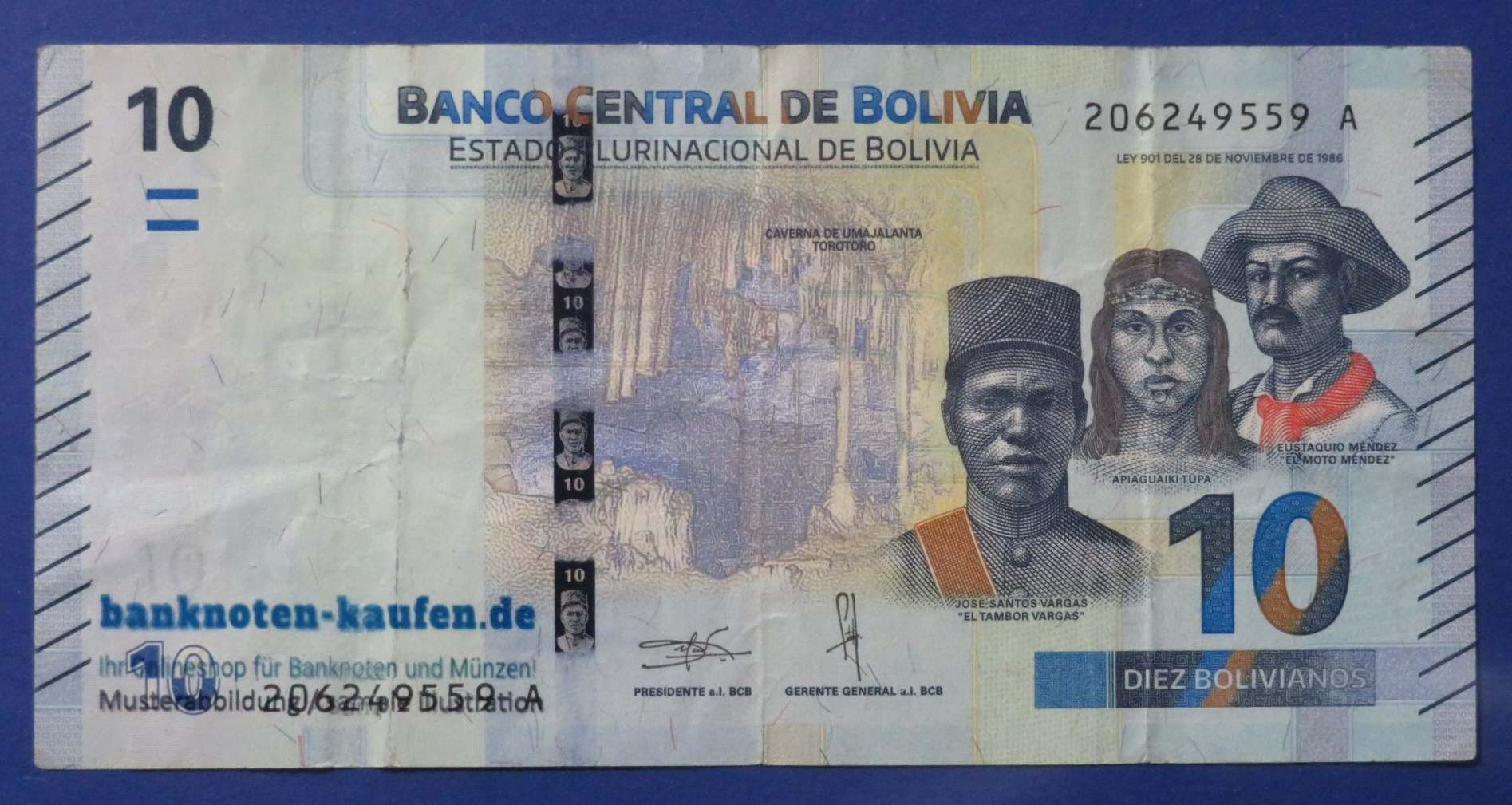 Bolivia, 10 Bolivianos, L. 1986 (2018ND), circulated (USED/ VF), P-248