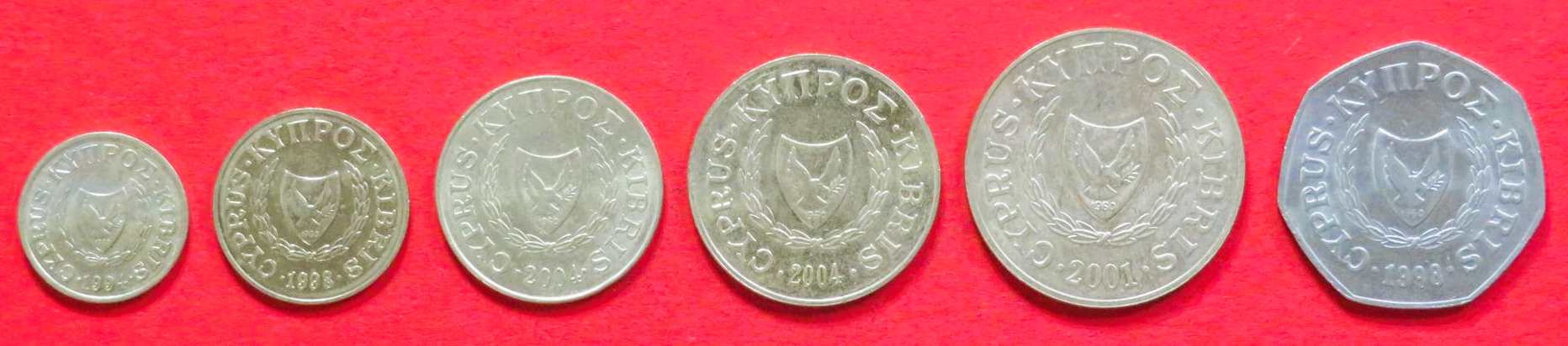 Zypern - Set 3:  1/2/5/10/20/50 Cents, 1991-2004, gebraucht (used / ss-vz), # 66-71